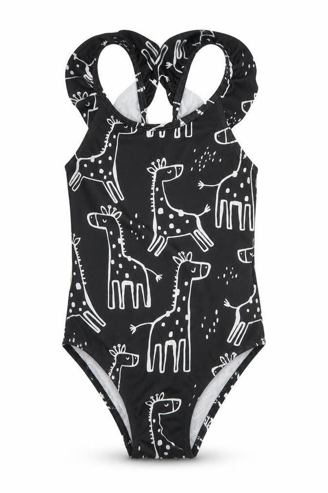 F&F Girls Grey Geometric Polyester Bodysuit One-Piece Size 2-3 Years Pullover - Giraffe Print Swimwear