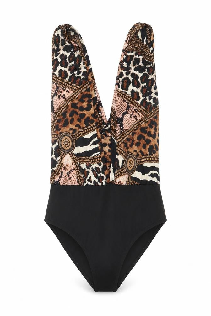 Boohoo Womens Black Geometric Polyester Bodysuit One-Piece Size 6 Snap
