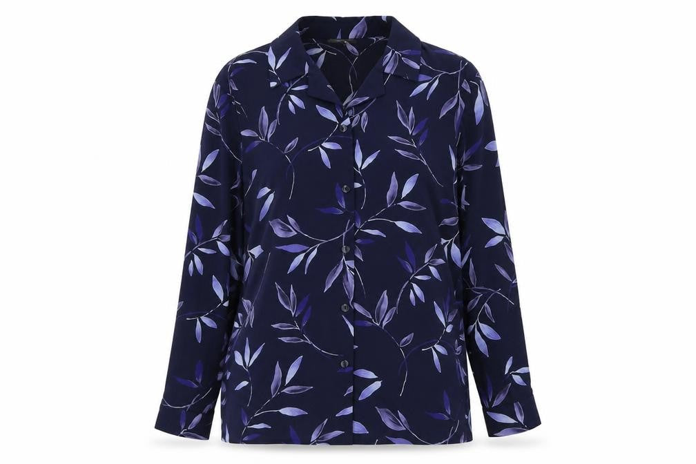 Suzanne Grae Womens Blue Floral Polyester Basic Button-Up Size 10 Collared