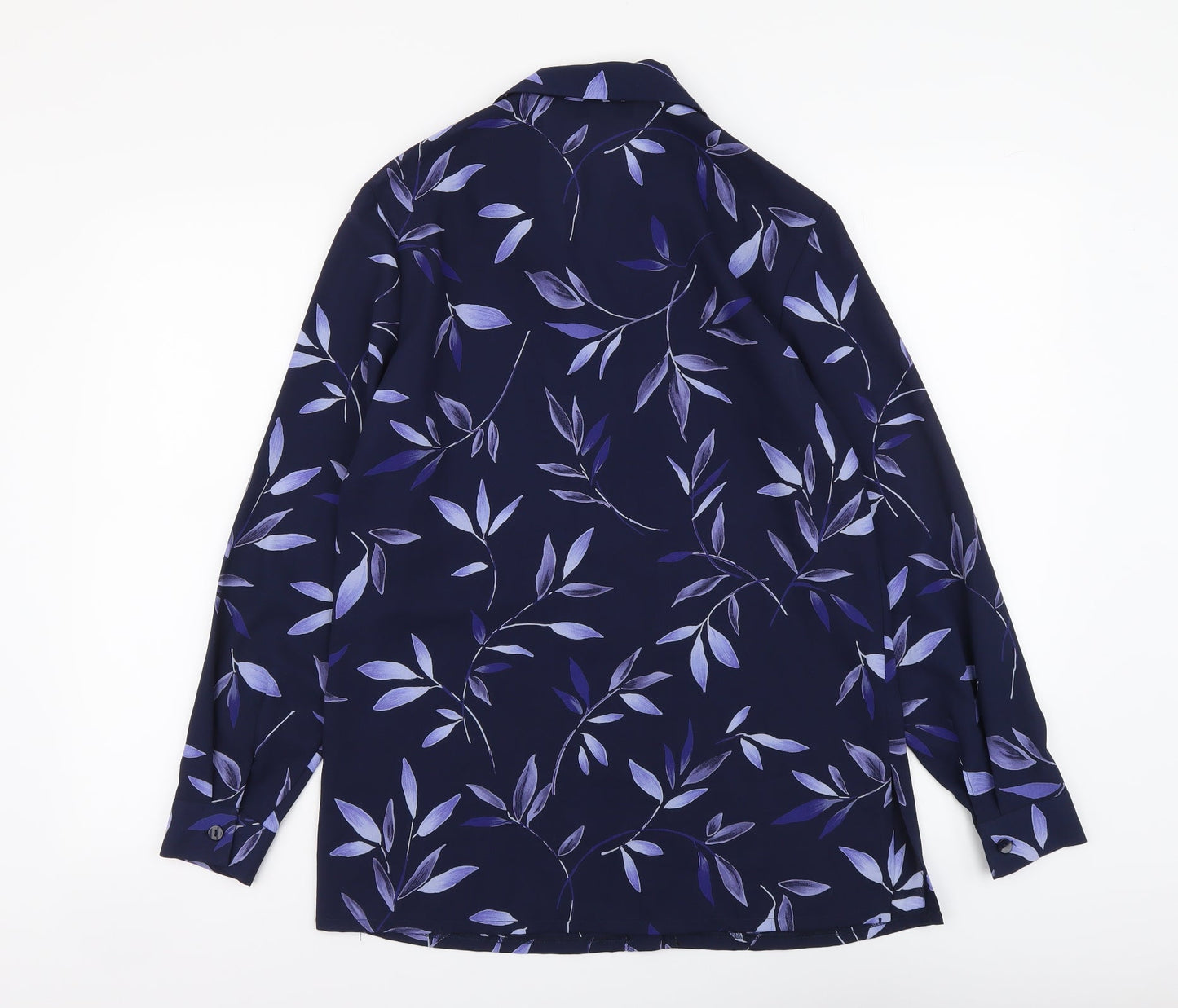 Suzanne Grae Womens Blue Floral Polyester Basic Button-Up Size 10 Collared
