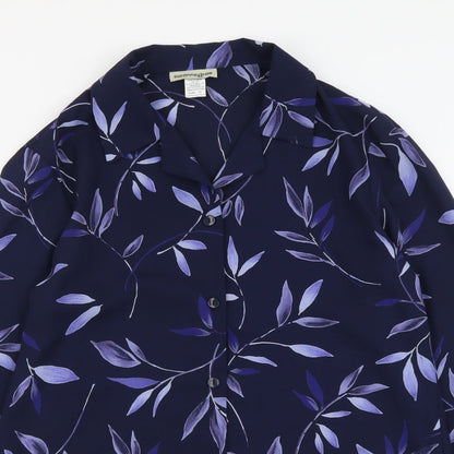 Suzanne Grae Womens Blue Floral Polyester Basic Button-Up Size 10 Collared
