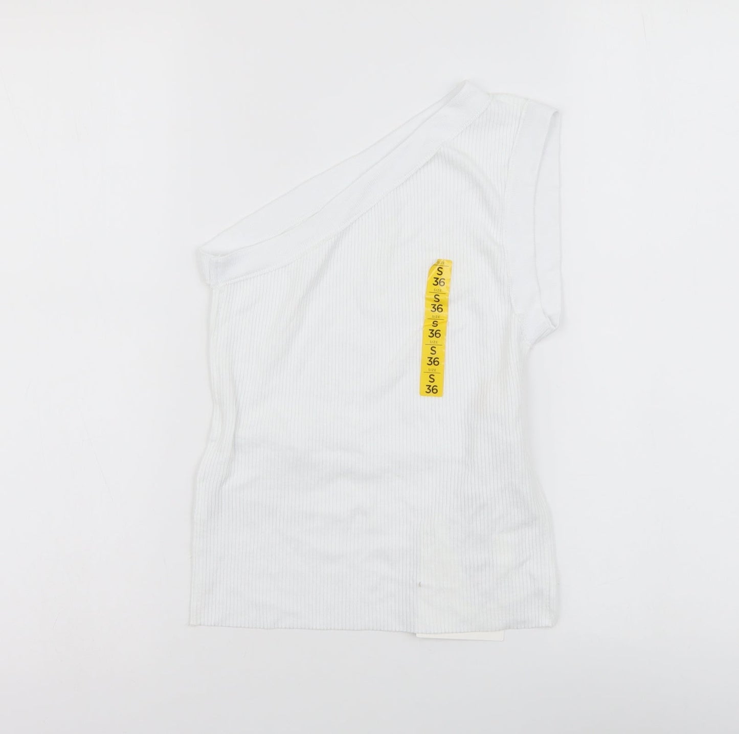 Pull&Bear Womens White Polyester Basic Blouse Size S One Shoulder