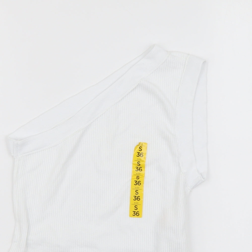 Pull&Bear Womens White Polyester Basic Blouse Size S One Shoulder
