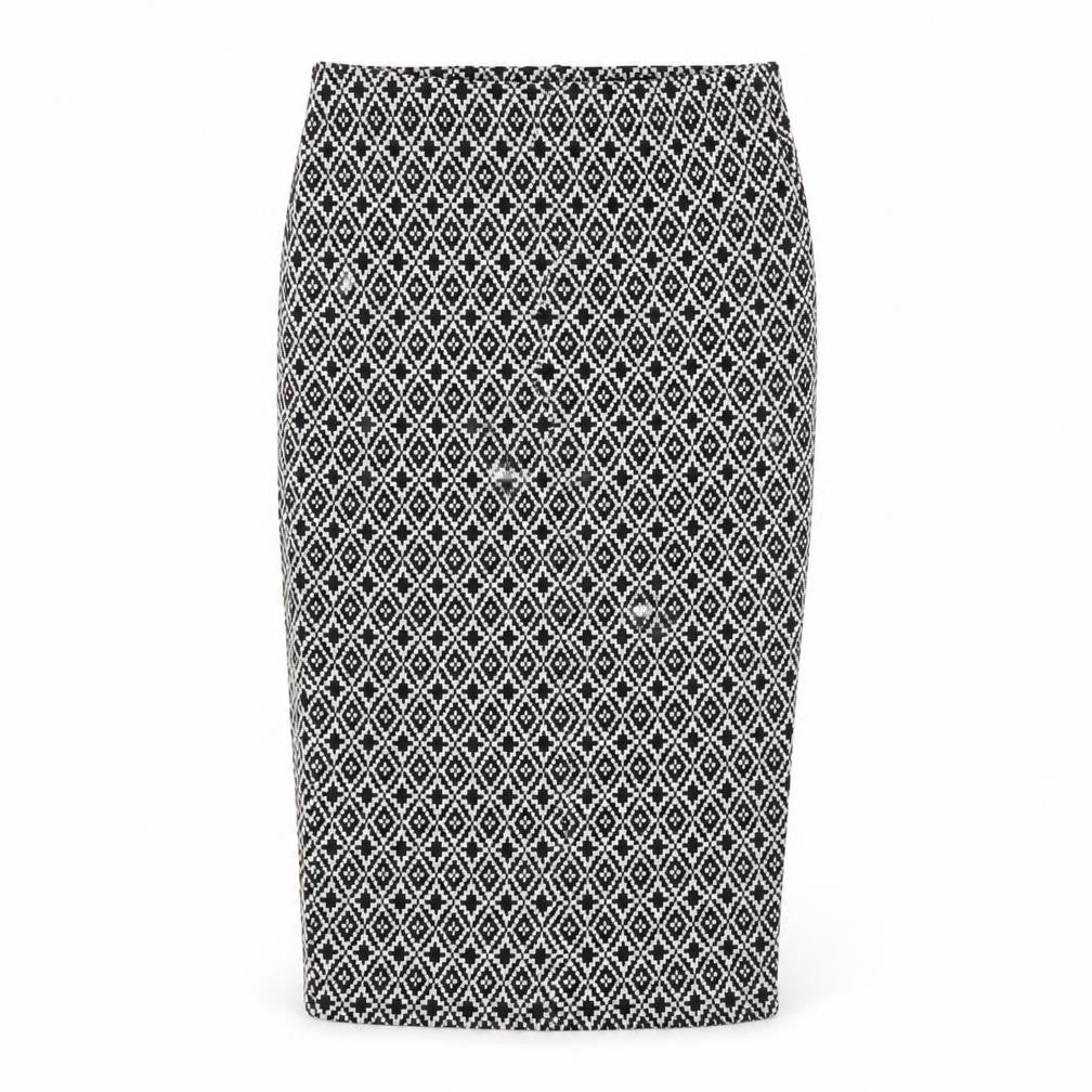 Primark Womens Black Geometric Polyester Straight & Pencil Skirt Size 6 Drawstring