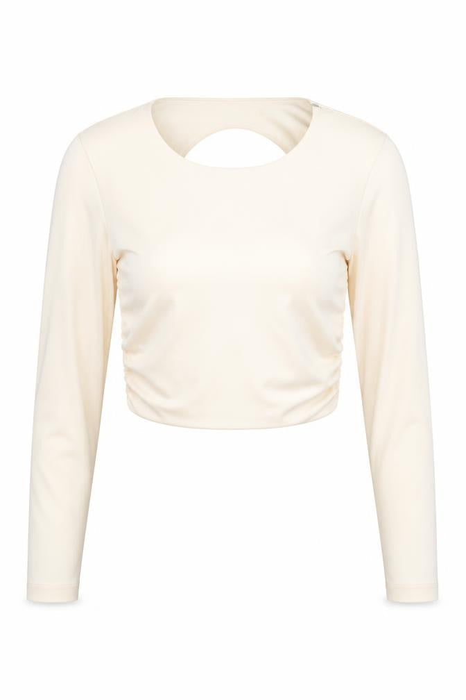 Zara Womens Ivory Polyester Cropped Blouse Size S Round Neck - Cut Out
