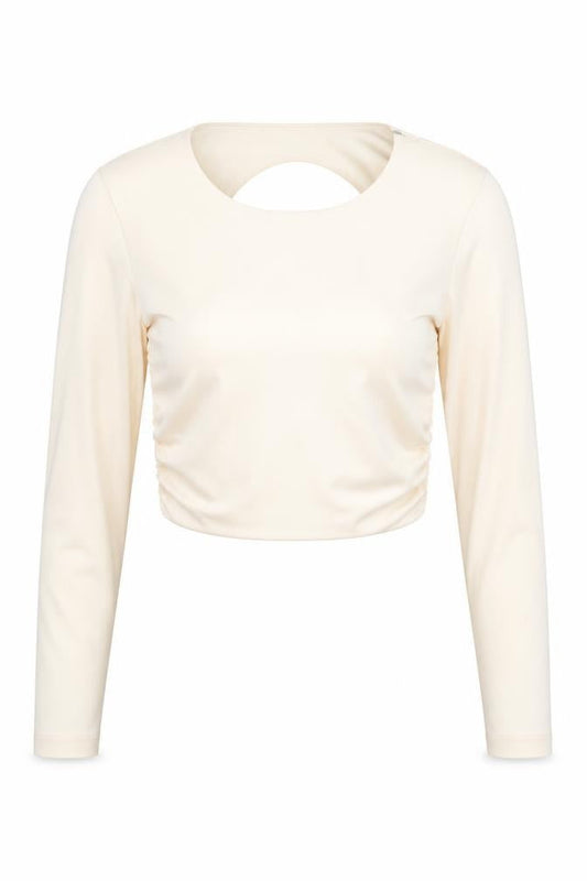 Zara Womens Ivory Polyester Cropped Blouse Size S Round Neck - Cut Out
