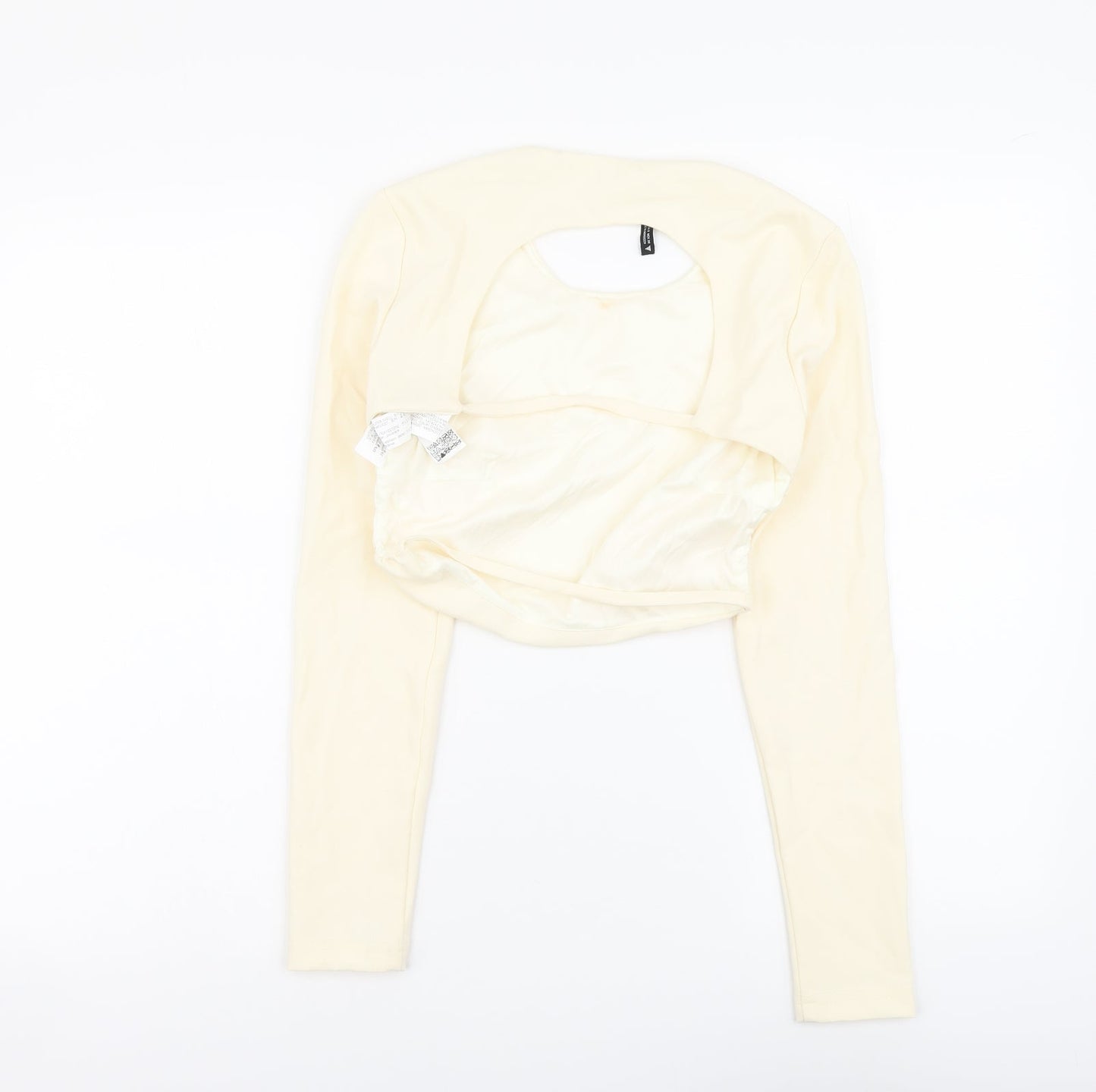 Zara Womens Ivory Polyester Cropped Blouse Size S Round Neck - Cut Out