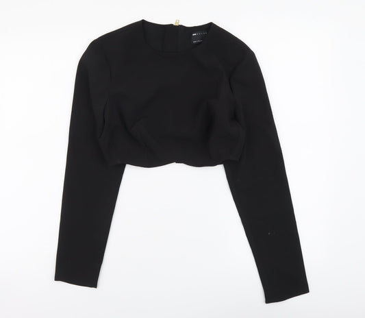 ASOS Womens Black Polyester Cropped Blouse Size 8 Round Neck