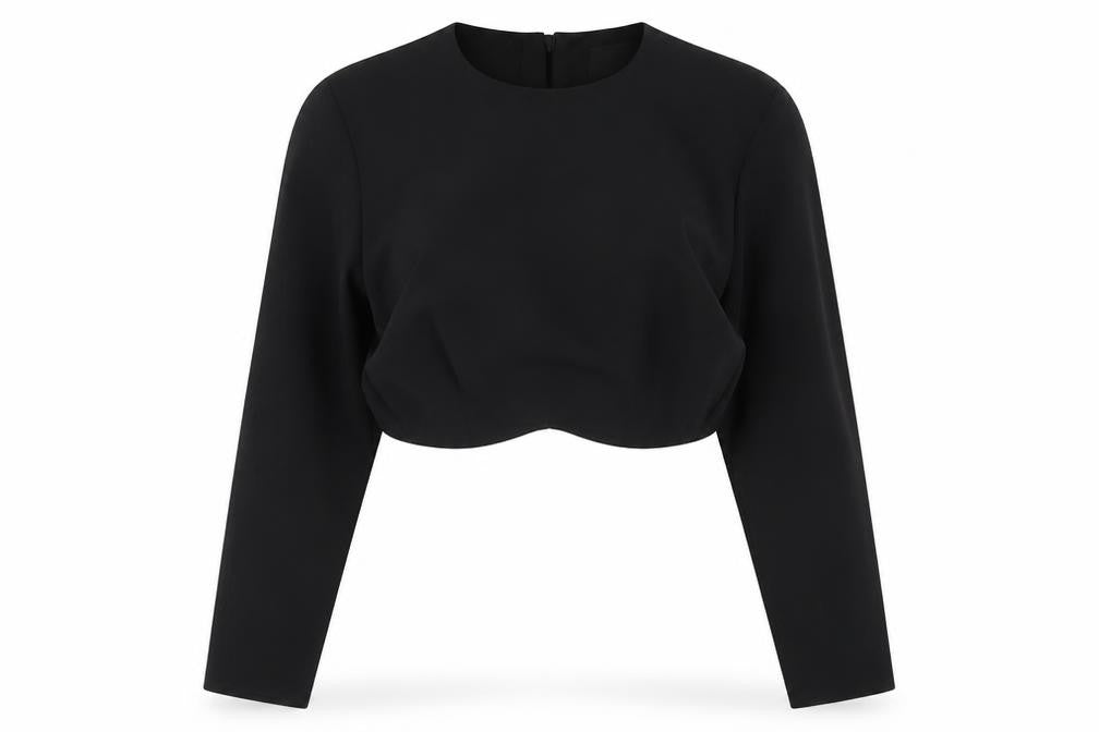 ASOS Womens Black Polyester Cropped Blouse Size 8 Round Neck