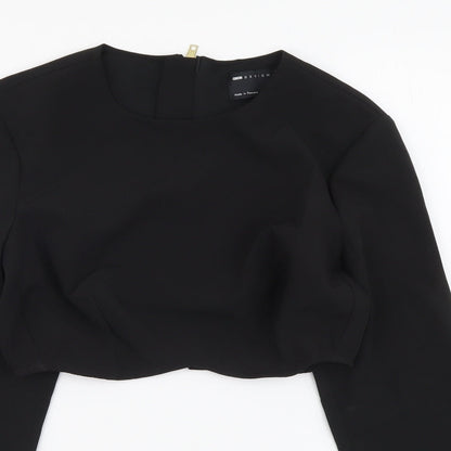 ASOS Womens Black Polyester Cropped Blouse Size 8 Round Neck