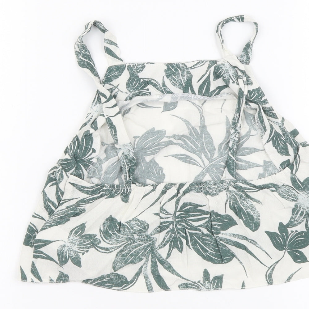 New Look Womens Green Floral Viscose Cropped Blouse Size 6 Square Neck