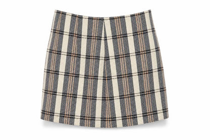 Primark Womens Beige Plaid Polyester Mini Skirt Size 6 Zip