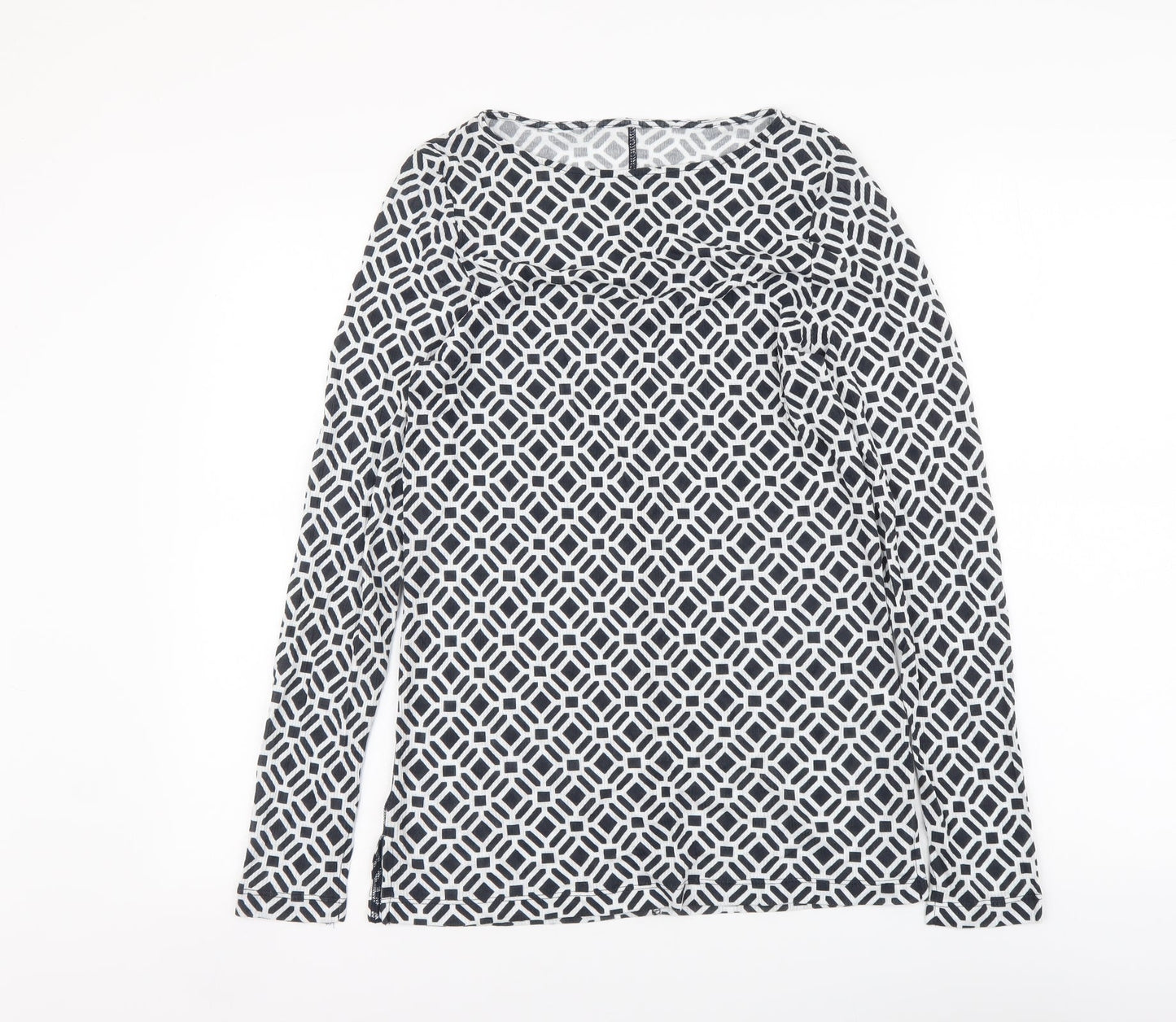 Marks and Spencer Womens Blue Geometric Lyocell Basic Blouse Size 12 Boat Neck