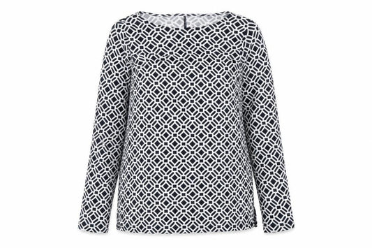 Marks and Spencer Womens Blue Geometric Lyocell Basic Blouse Size 12 Boat Neck