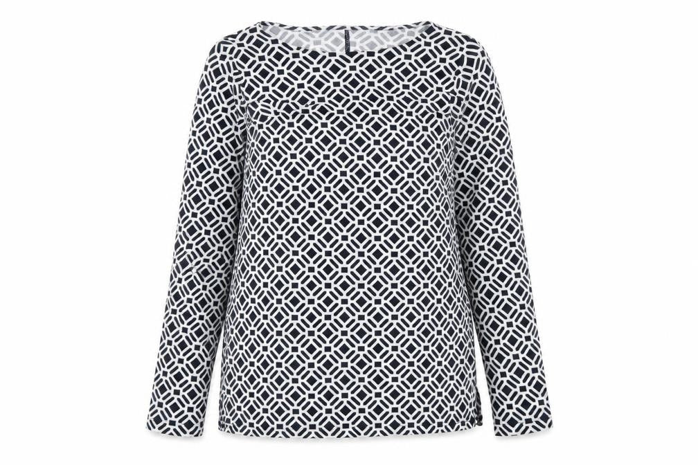Marks & Spencer Womens Blue Geometric Lyocell Basic Blouse Size 12 Boat Neck