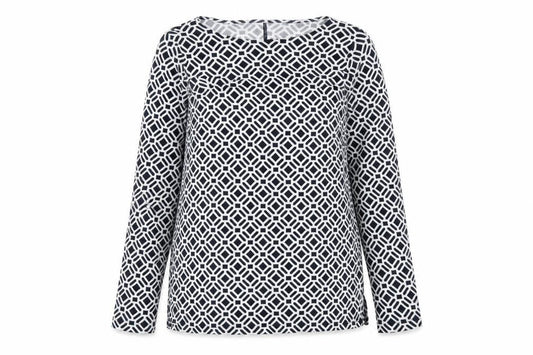 Marks and Spencer Womens Blue Geometric Lyocell Basic Blouse Size 12 Boat Neck
