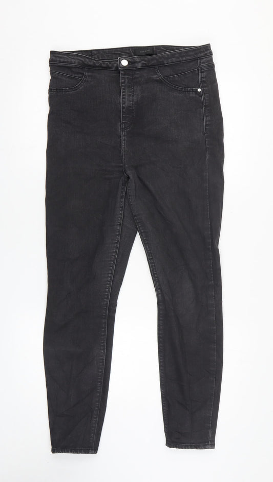 River Island Mens Black Cotton Skinny Jeans Size 16 L26 in Regular Zip