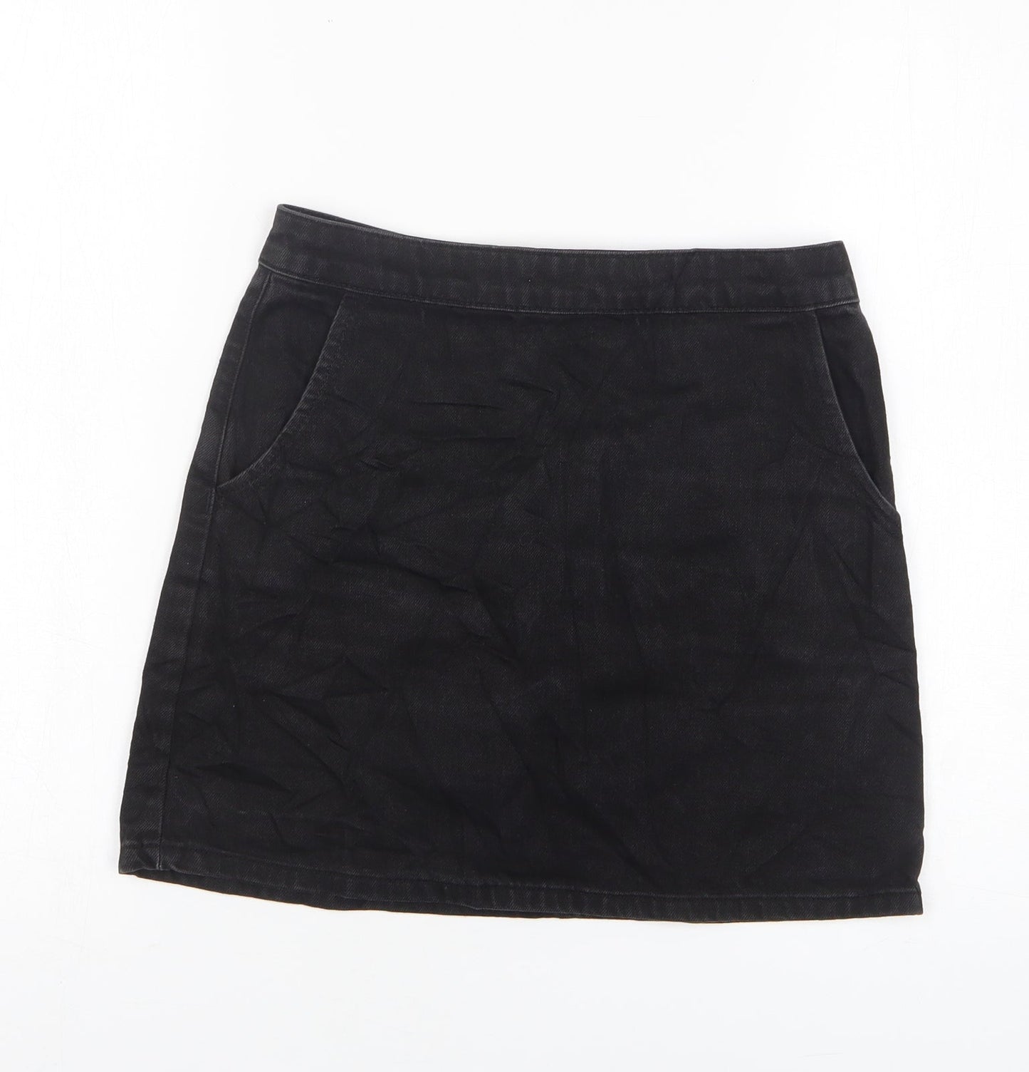 Topshop Womens Black Cotton Mini Skirt Size 25 in Zip