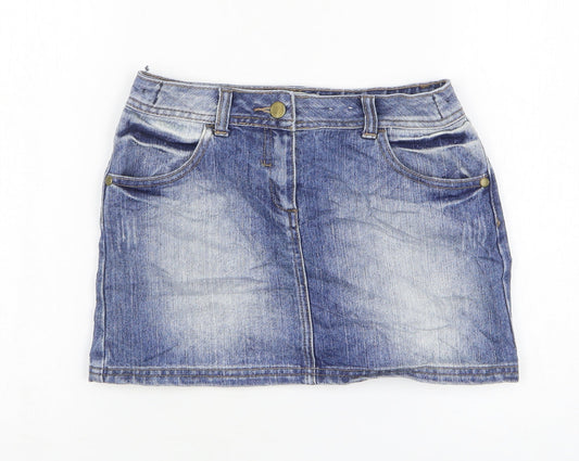 Indigo Girls Blue Cotton Mini Skirt Size 10-11 Years Regular Zip
