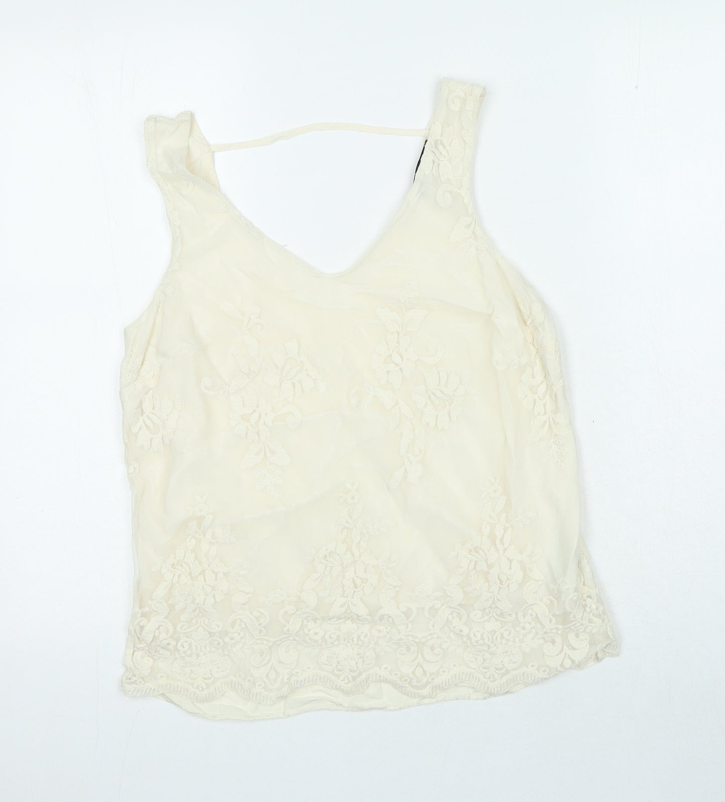 Oasis Womens Ivory Polyester Basic Blouse Size 10 V-Neck