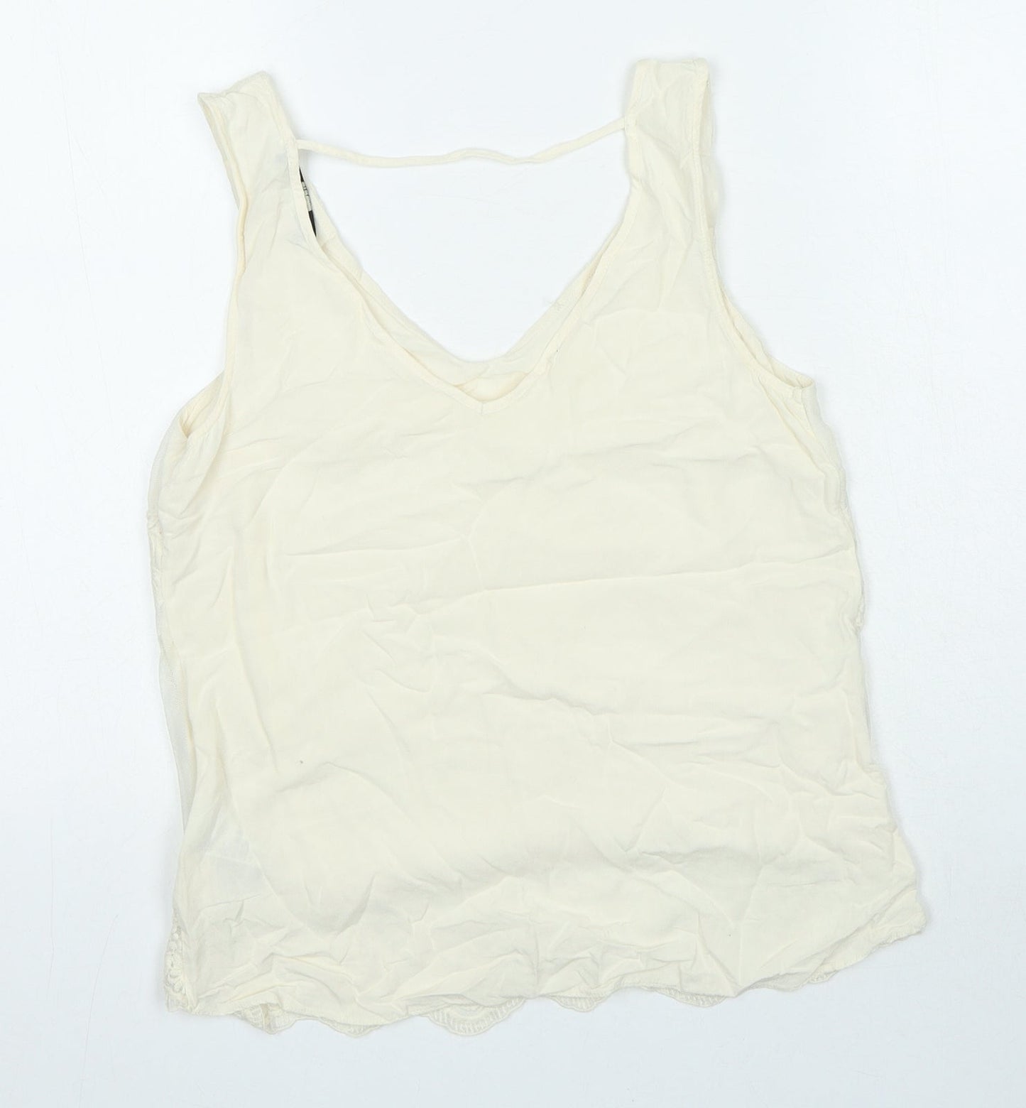 Oasis Womens Ivory Polyester Basic Blouse Size 10 V-Neck