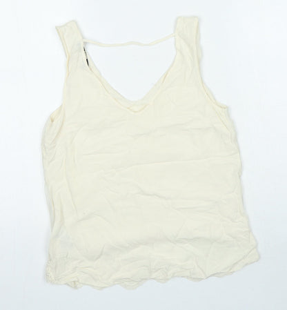 Oasis Womens Ivory Polyester Basic Blouse Size 10 V-Neck