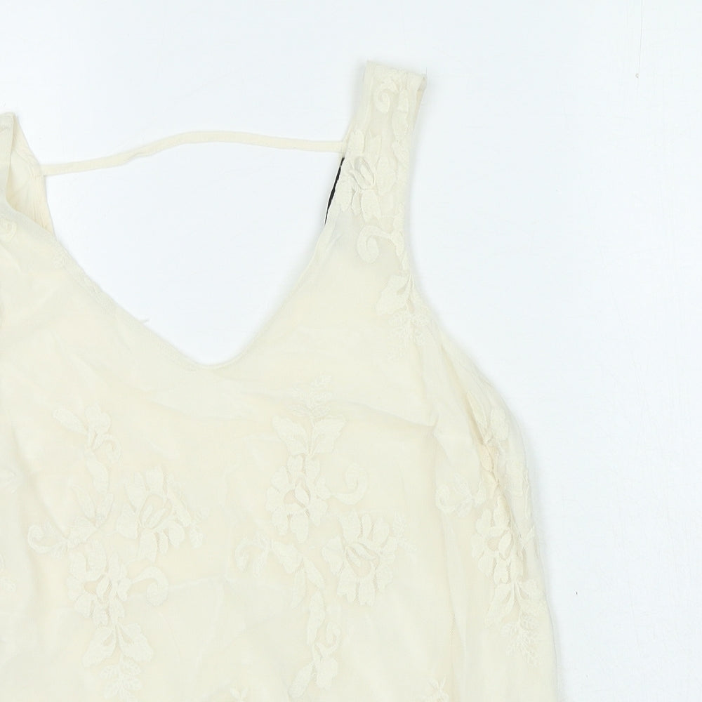 Oasis Womens Ivory Polyester Basic Blouse Size 10 V-Neck