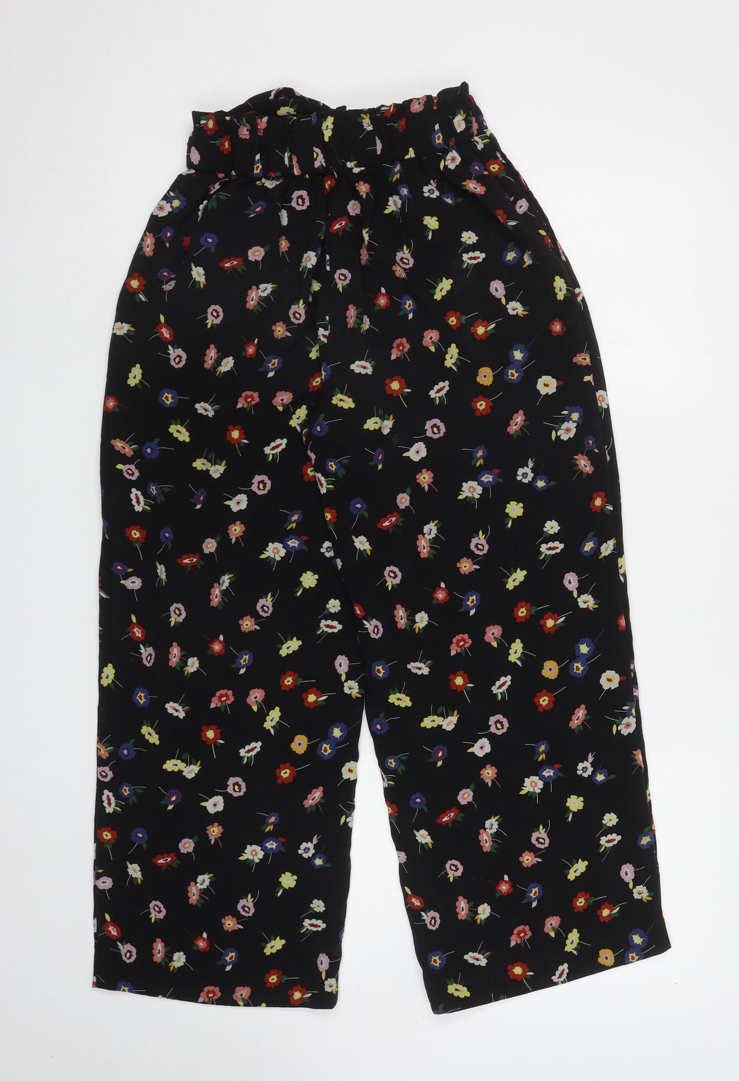 Zara Womens Black Floral Polyester Bloomer Trousers Size S L24.5 in Regular Tie
