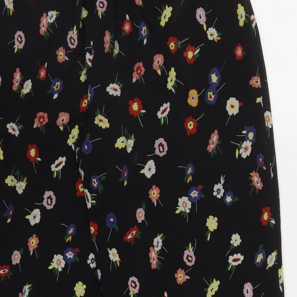Zara Womens Black Floral Polyester Bloomer Trousers Size S L24.5 in Regular Tie