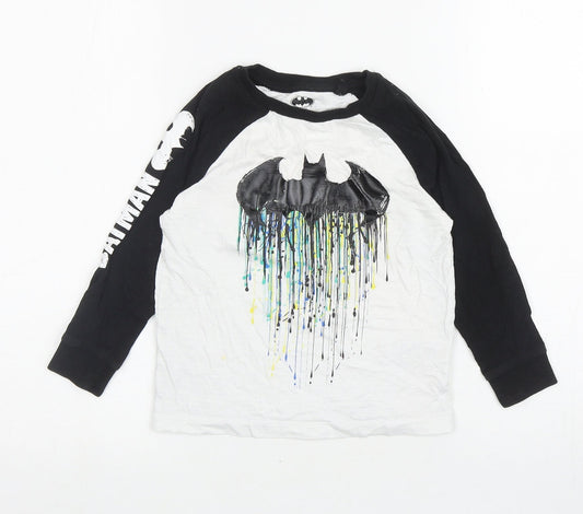NEXT Boys White Colourblock Cotton Ringer T-Shirt Size 4 Years Round Neck Pullover - Batman