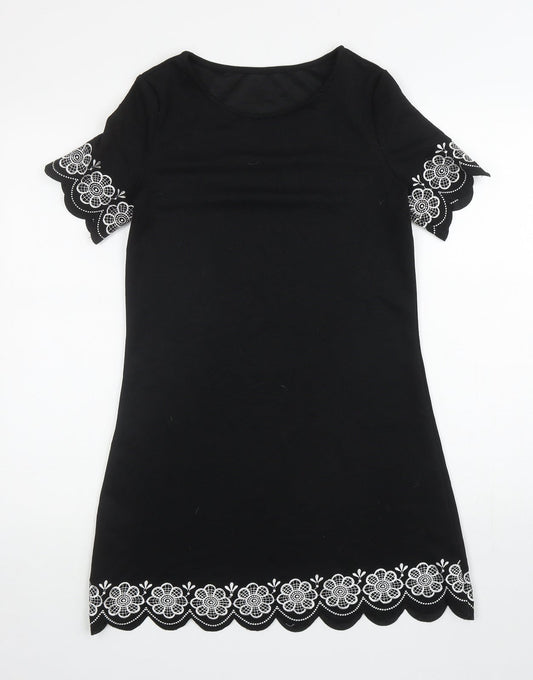 Preworn Womens Black Floral Polyester Tunic Blouse Size S Boat Neck