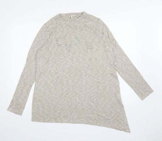 River Island Womens Beige Round Neck Viscose Pullover Jumper Size 12 - Luxe Asymmetric