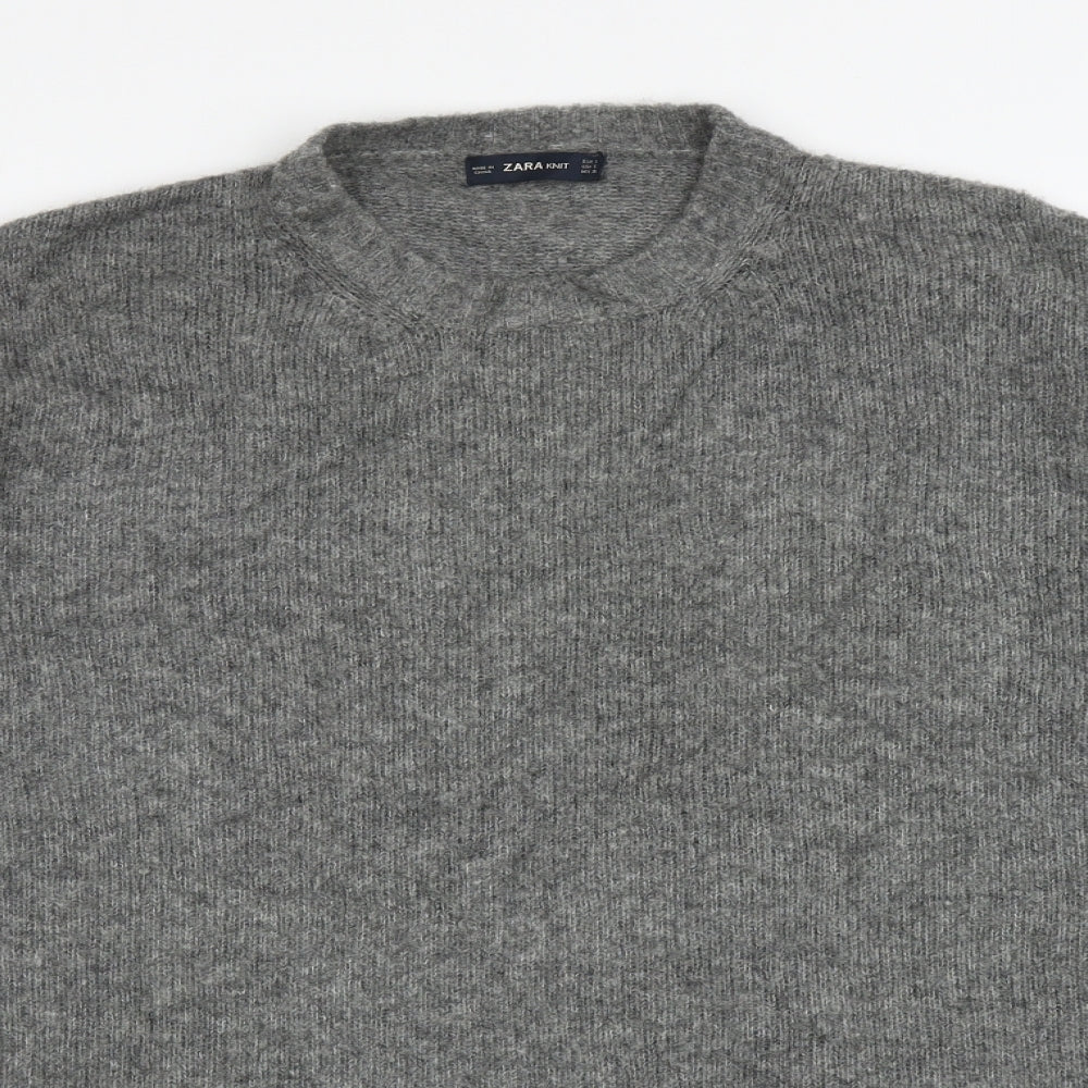 Zara Womens Grey Round Neck Acrylic Pullover Jumper Size S