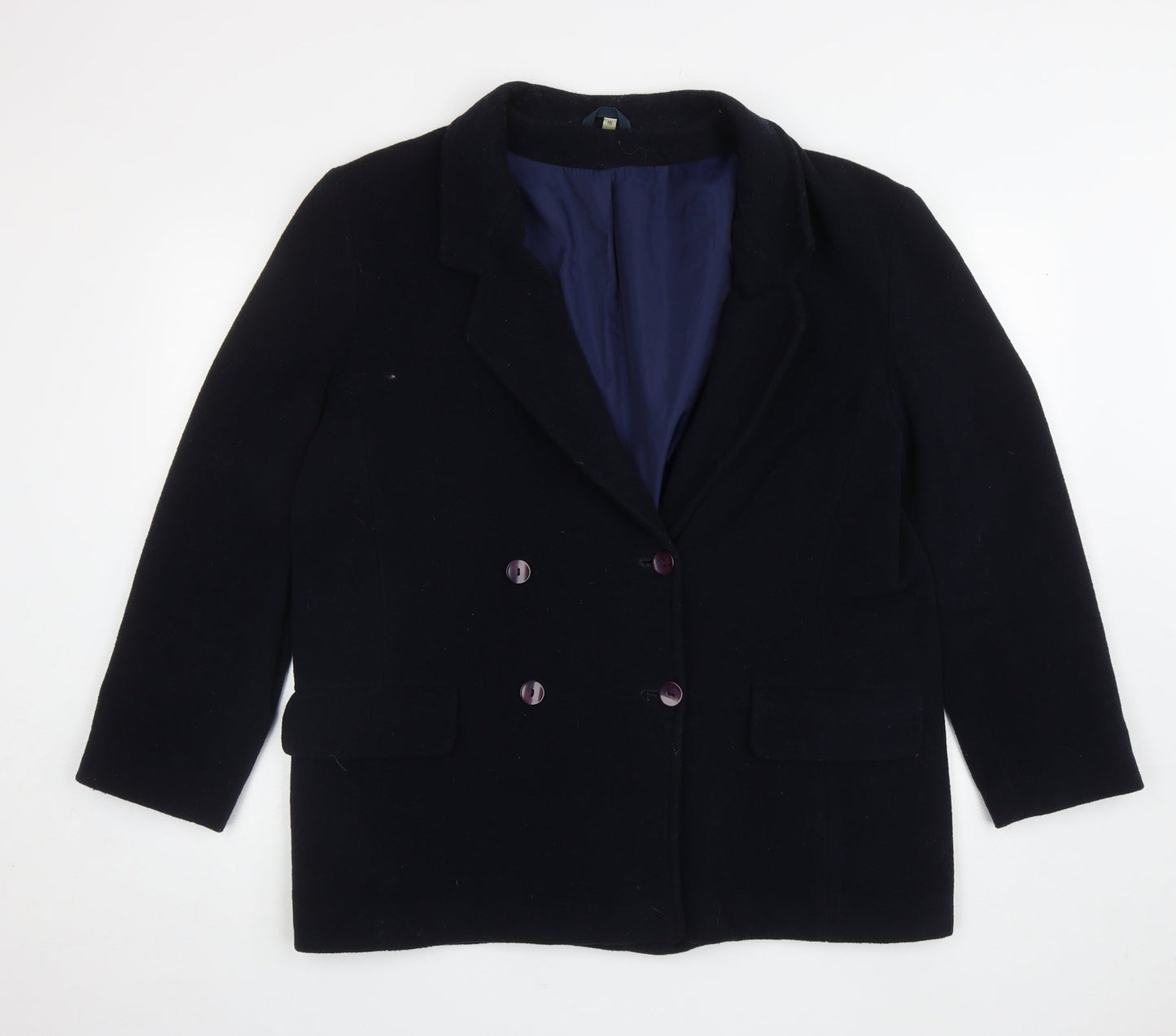 Preworn Womens Blue Pea Coat Coat Size 16 Button