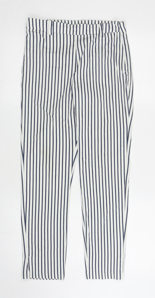 H&M Womens White Striped Cotton Carrot Trousers Size 8 L26.5 in Regular Zip