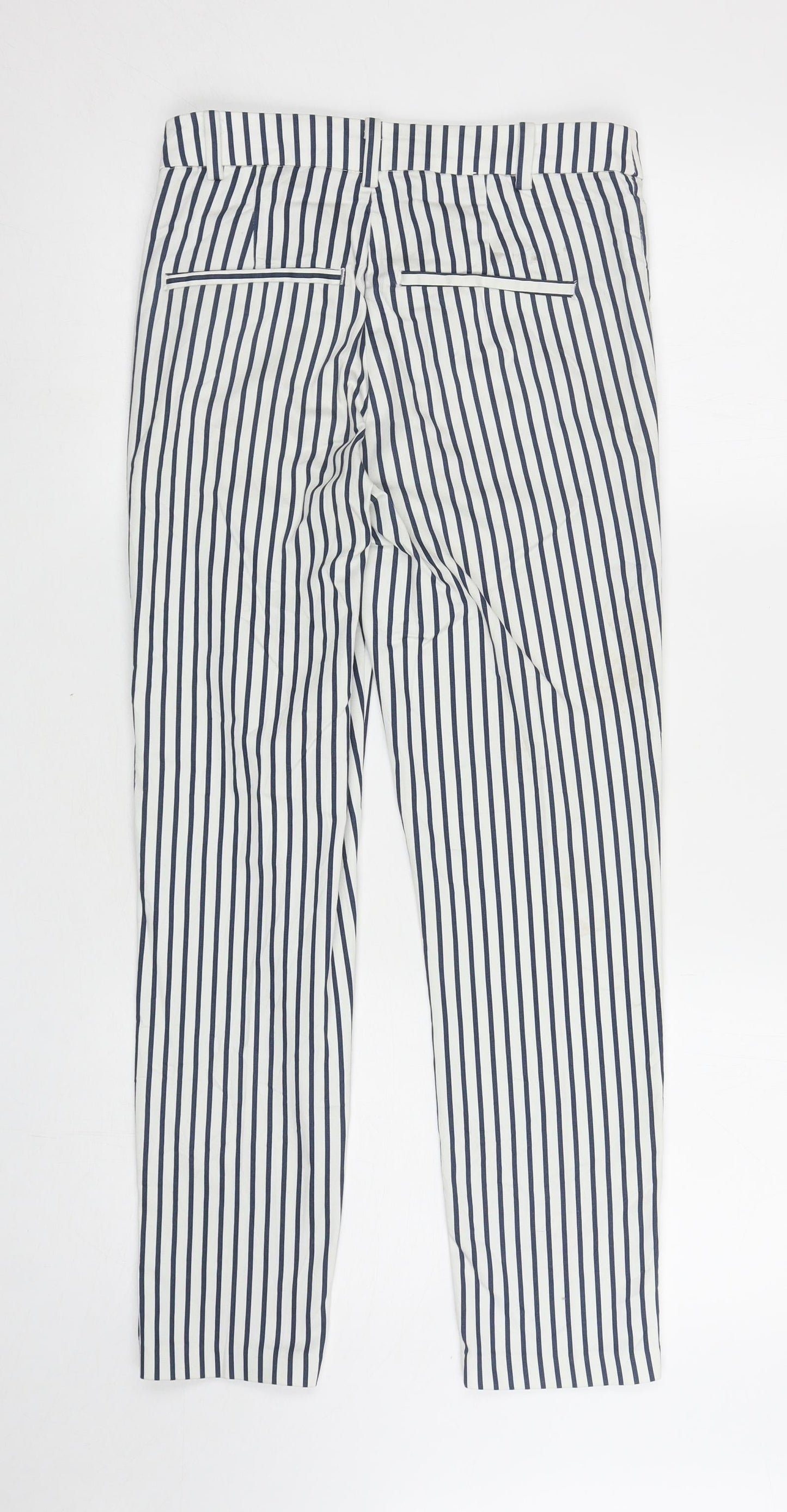 H&M Womens White Striped Cotton Carrot Trousers Size 8 L26.5 in Regular Zip
