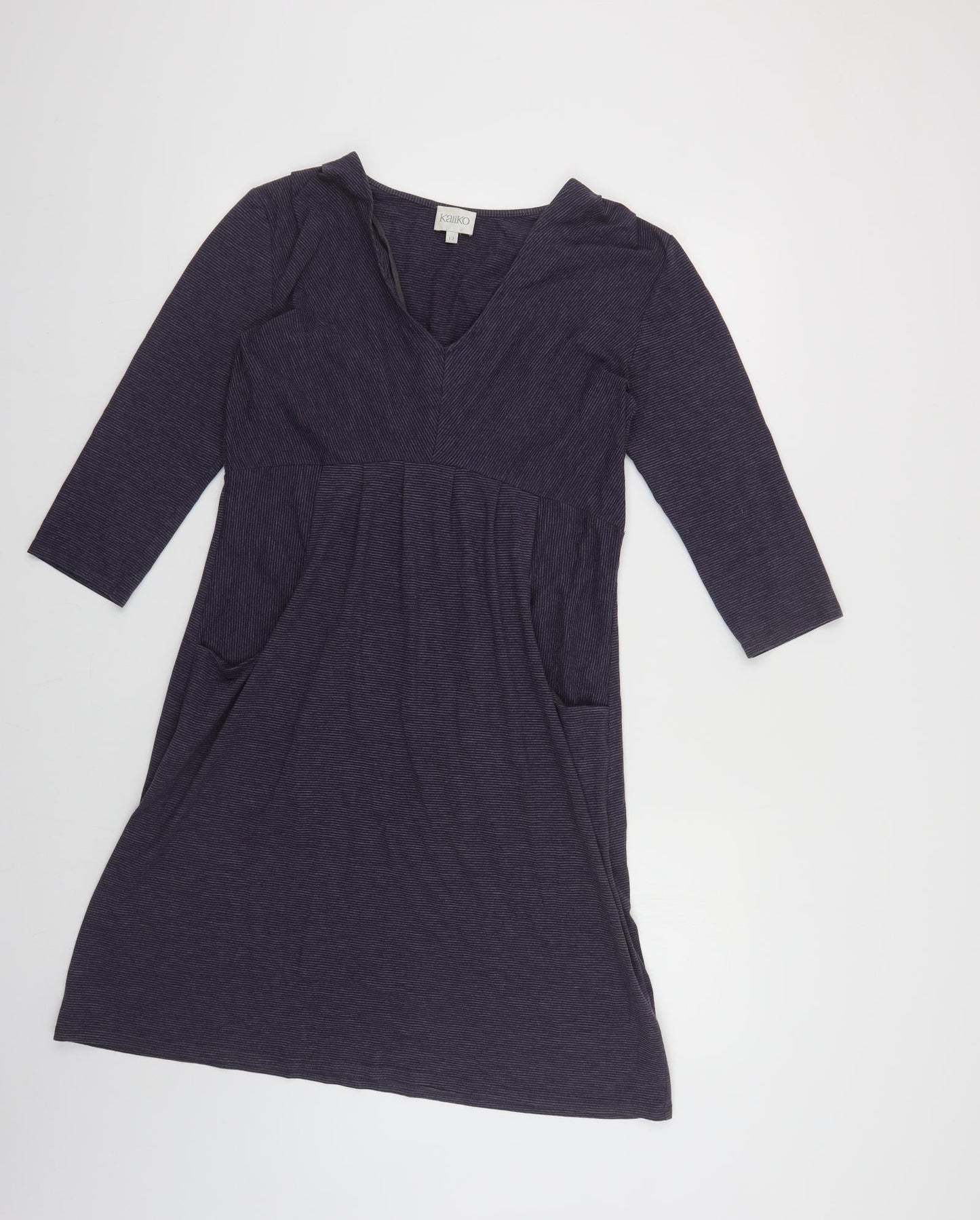 Kaliko Womens Purple Striped Cotton A-Line Size 12 V-Neck Pullover