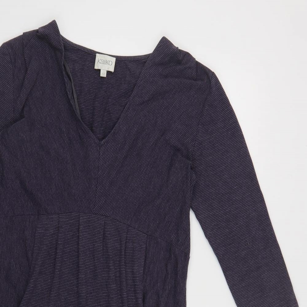 Kaliko Womens Purple Striped Cotton A-Line Size 12 V-Neck Pullover