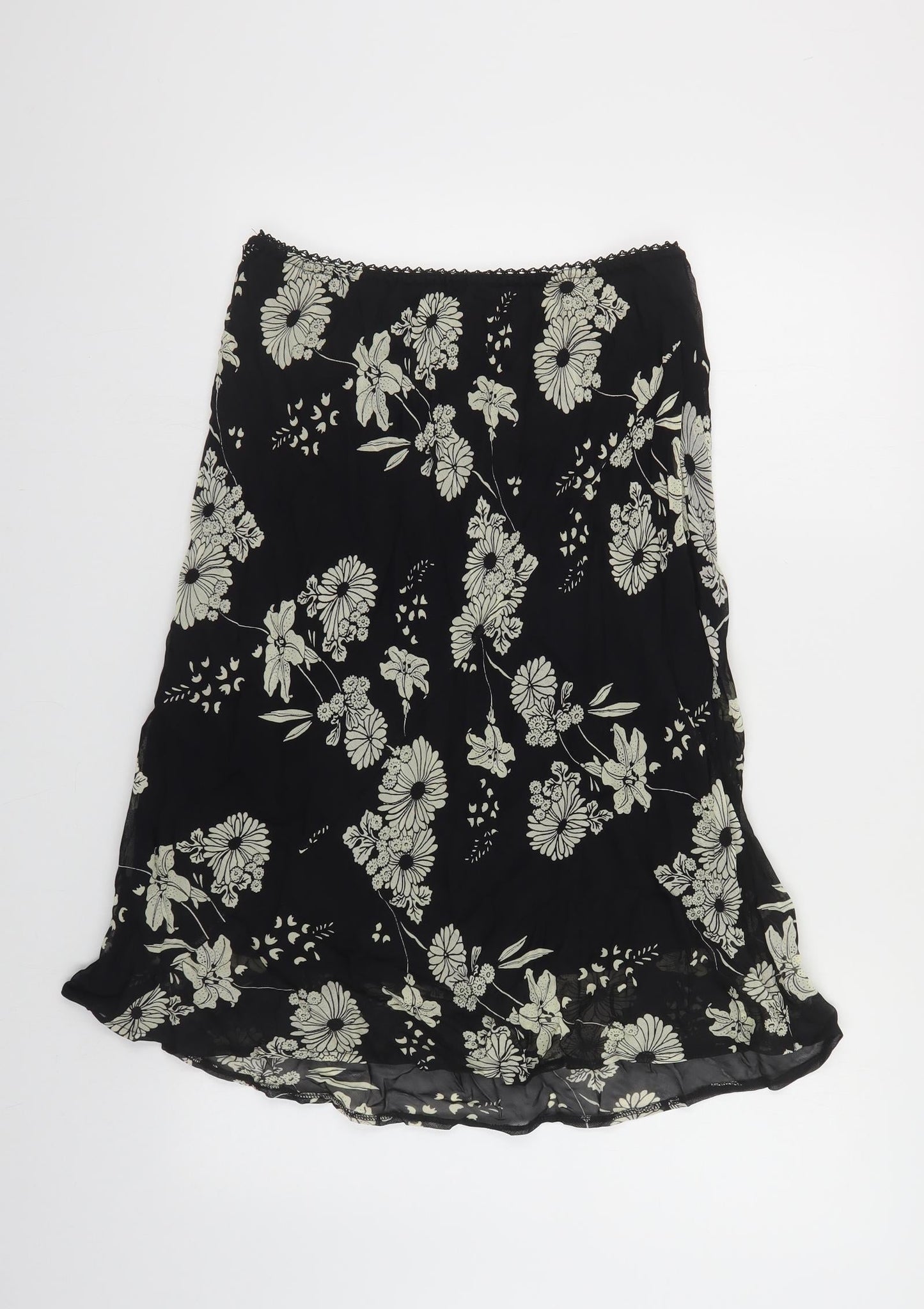 Prewrn Womens Black Floral Viscose A-Line Skirt Size 16