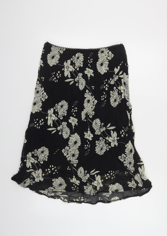 Prewrn Womens Black Floral Viscose A-Line Skirt Size 16