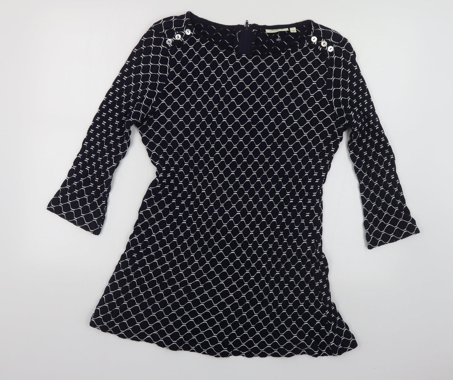 Adini Womens Blue Geometric Cotton Tunic Blouse Size M Boat Neck