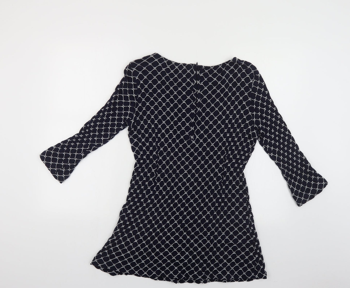 Adini Womens Blue Geometric Cotton Tunic Blouse Size M Boat Neck