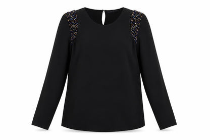 Marks & Spencer Womens Black Polyester Basic Blouse Size M Round Neck - Embellished Shoulders