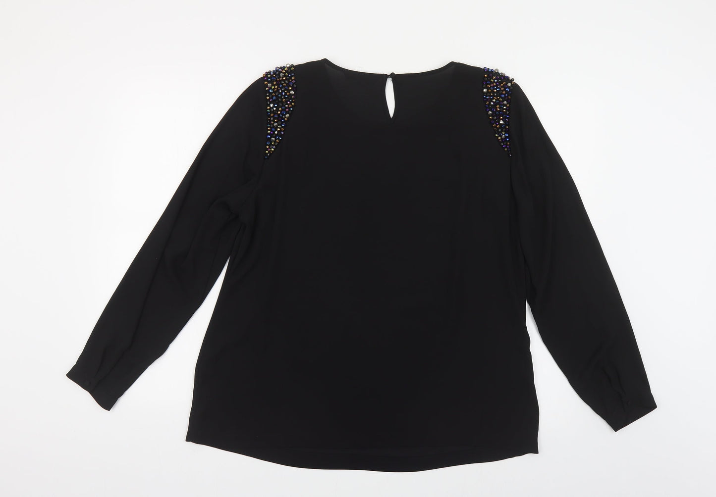 Marks and Spencer Womens Black Polyester Basic Blouse Size M Round Neck - Embellished Shoulders