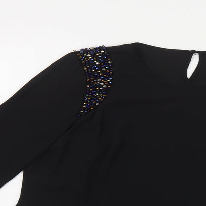 Marks & Spencer Womens Black Polyester Basic Blouse Size M Round Neck - Embellished Shoulders