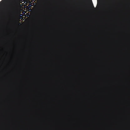 Marks & Spencer Womens Black Polyester Basic Blouse Size M Round Neck - Embellished Shoulders
