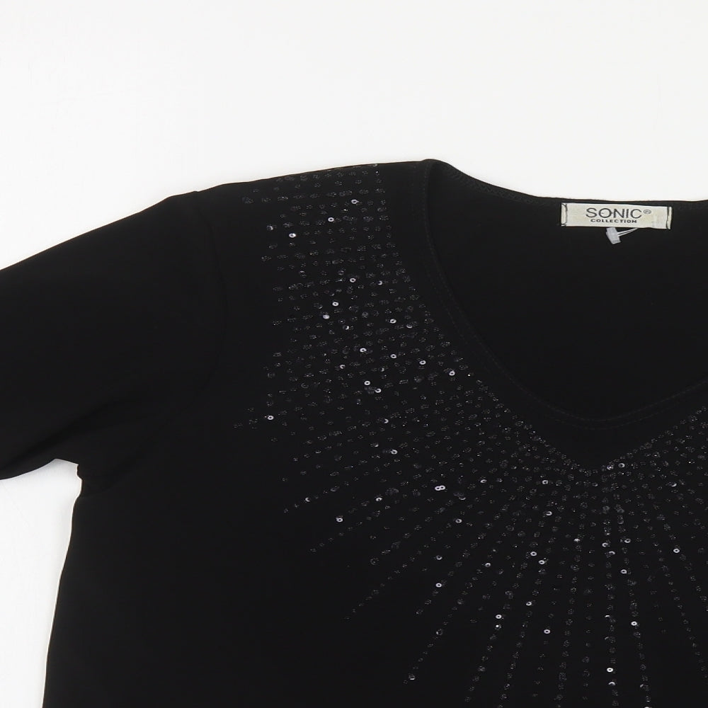 Sonic Womens Black Polyester Basic Blouse Size 12 Scoop Neck
