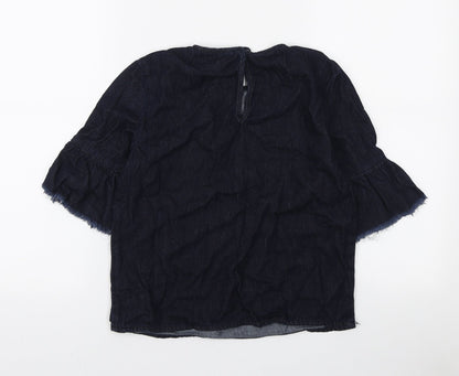 Missguided Womens Blue Cotton Basic Blouse Size 6 Round Neck