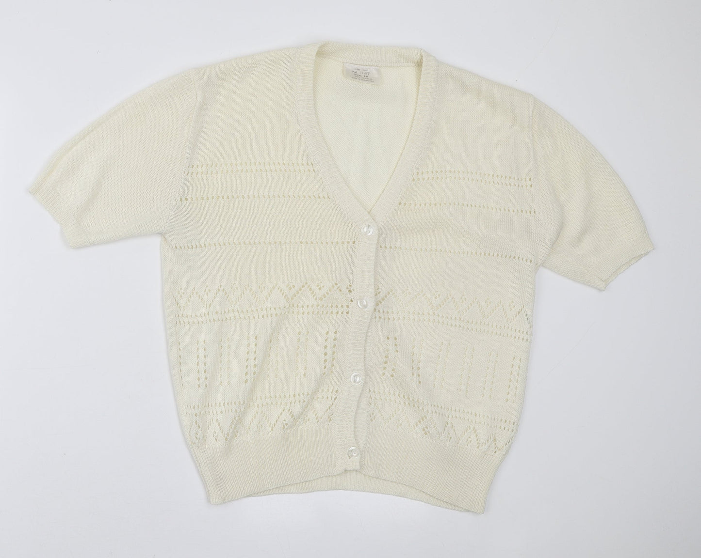 Preworn Womens Ivory V-Neck Acrylic Cardigan Jumper Size 16