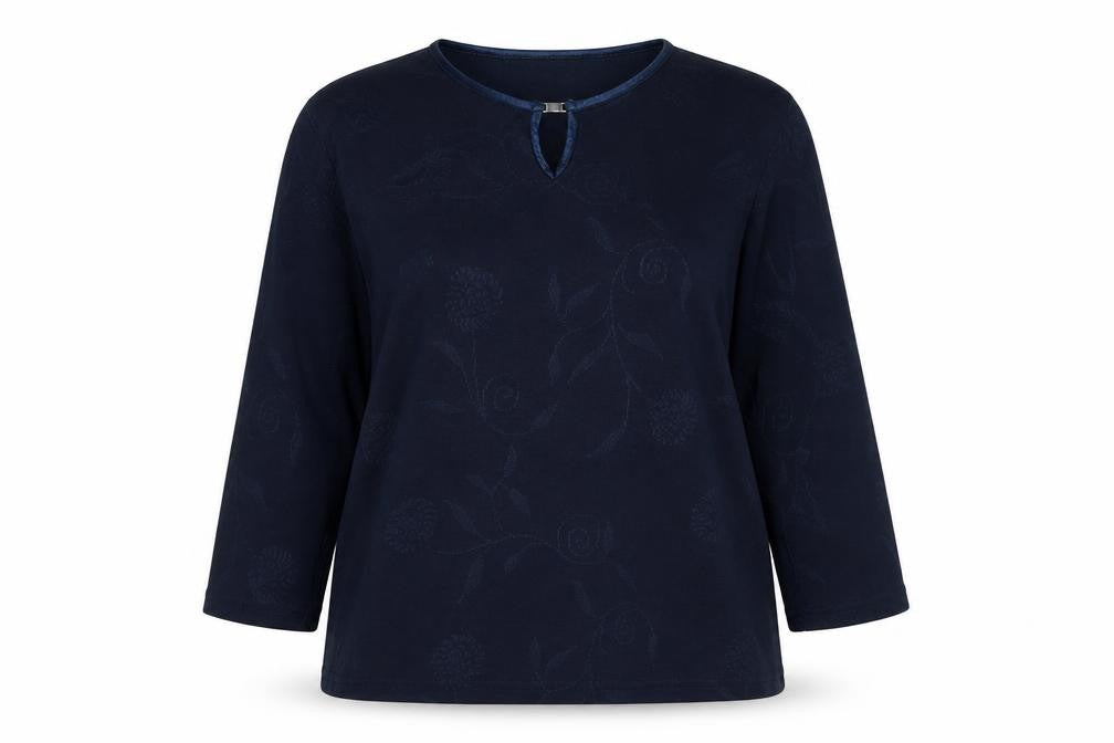 AMARANTO Womens Blue Round Neck Floral Polyester Pullover Jumper Size L